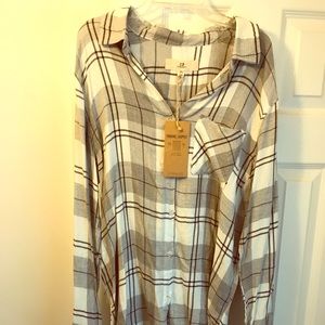 Juniors Plaid Knit Button Down
